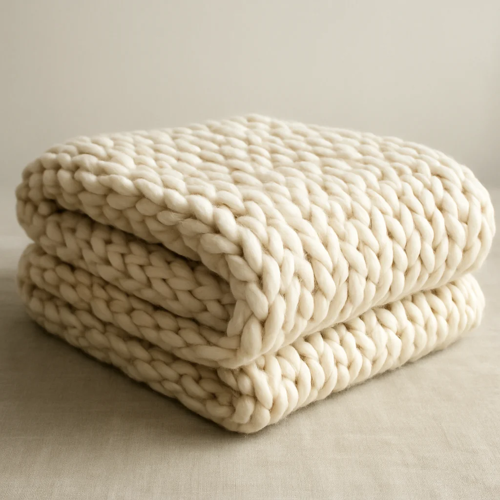 Chunky Knit Cream Throw Blanket